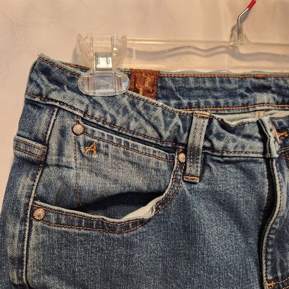 Aura Jeans Faded Medium Wash Women's 8 Short Mid Rise Boot Cut Western Brown Tag - Picture 3 of 7